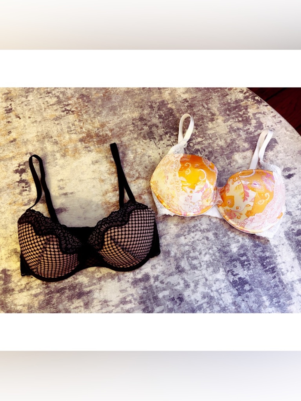 Adore Me Bra Womens 32DDD Underwire Lingerie 2-Pack Black Lace Orange Paisley
